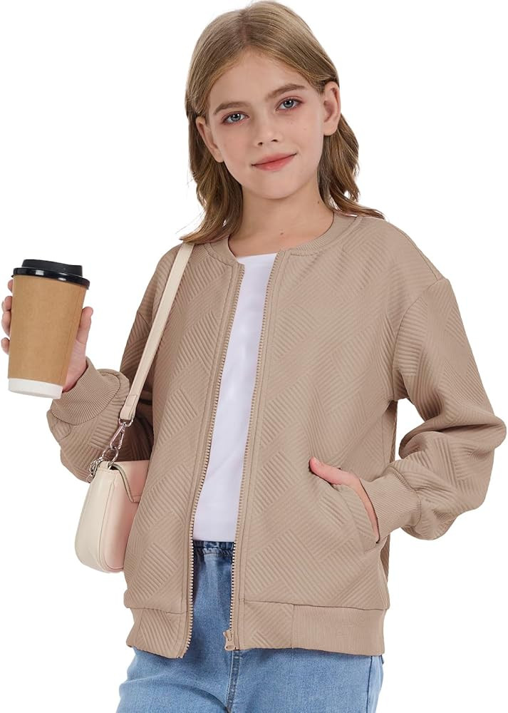 Girls Bomber Jackets Lightweight Zip Up Fashion Kids Cute Jacquard Coats Fall Varsity Outwear Clo... | Amazon (US)