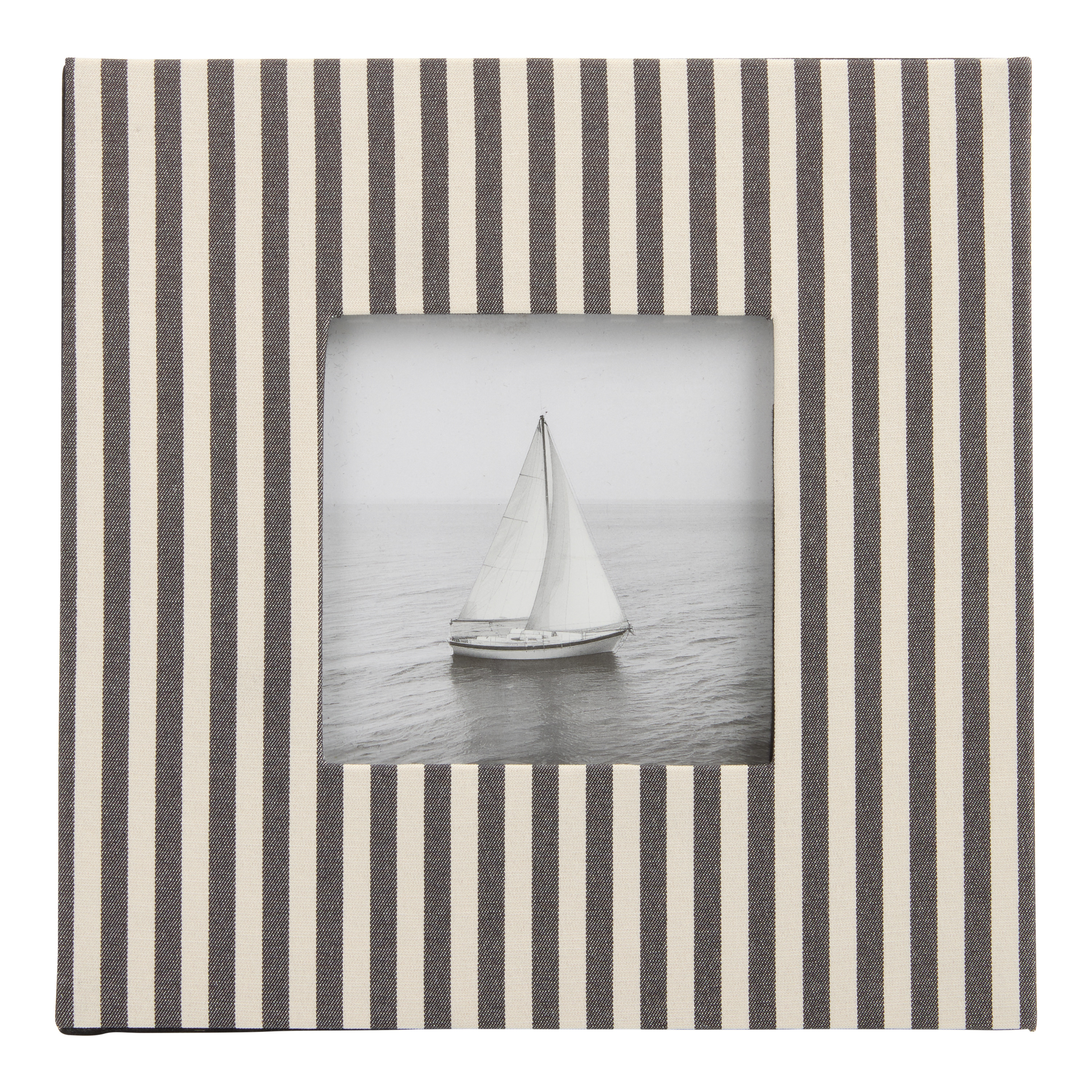 Square Black and Ivory Fabric Striped Picture Frame | World Market
