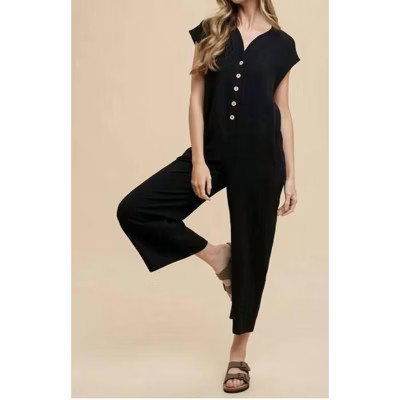 Women's Cotton Gauze Button Down Jumpsuit - AnnieWear L | Target