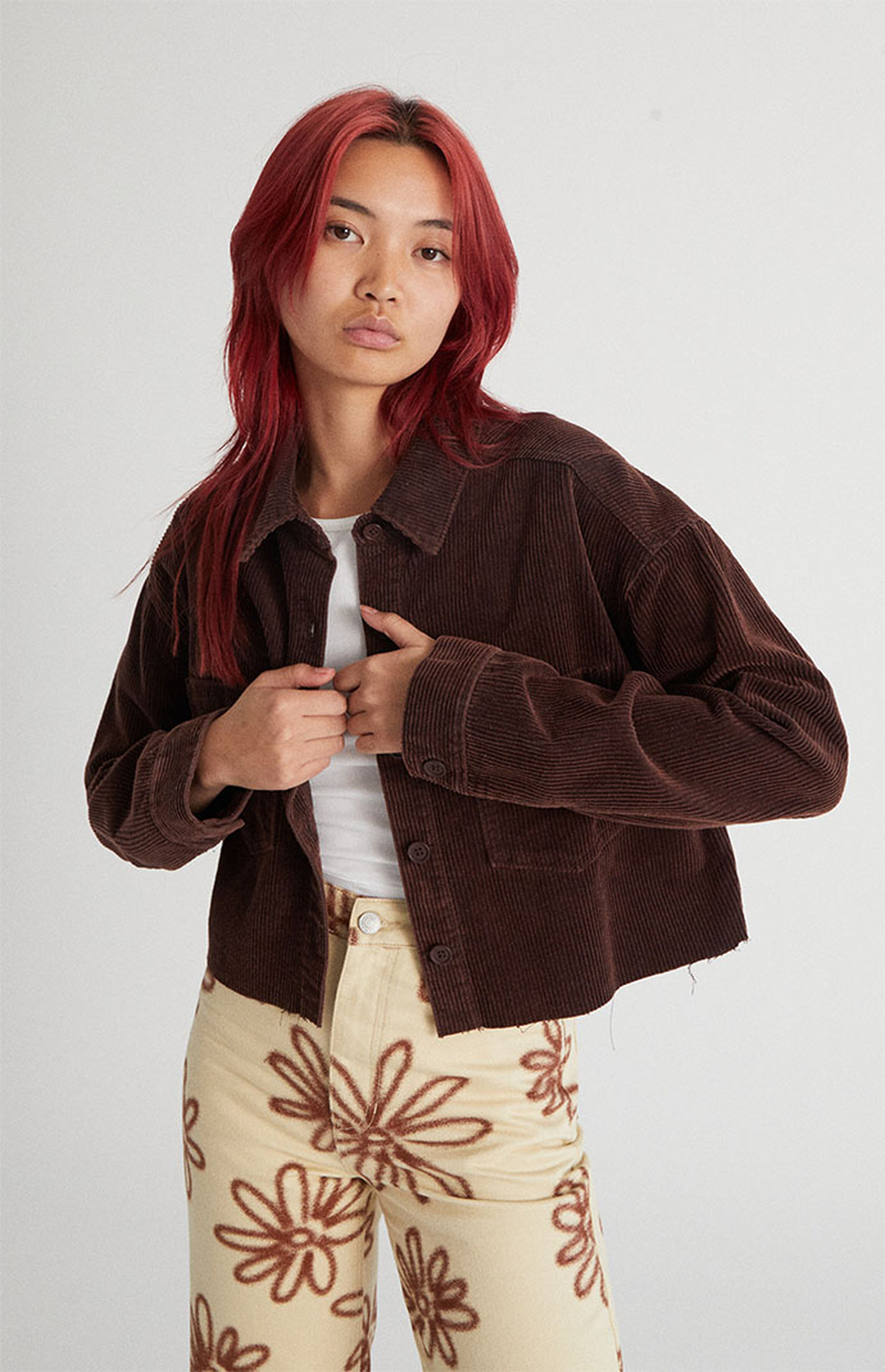 PacSun Brown Corduroy Cropped Shacket | PacSun | PacSun
