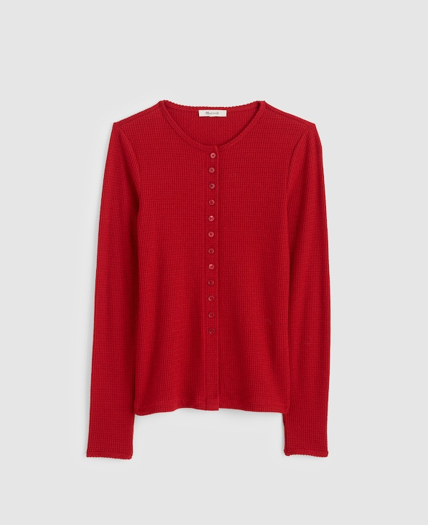 Waffle-Knit Cutaway Crewneck Cardigan | Madewell