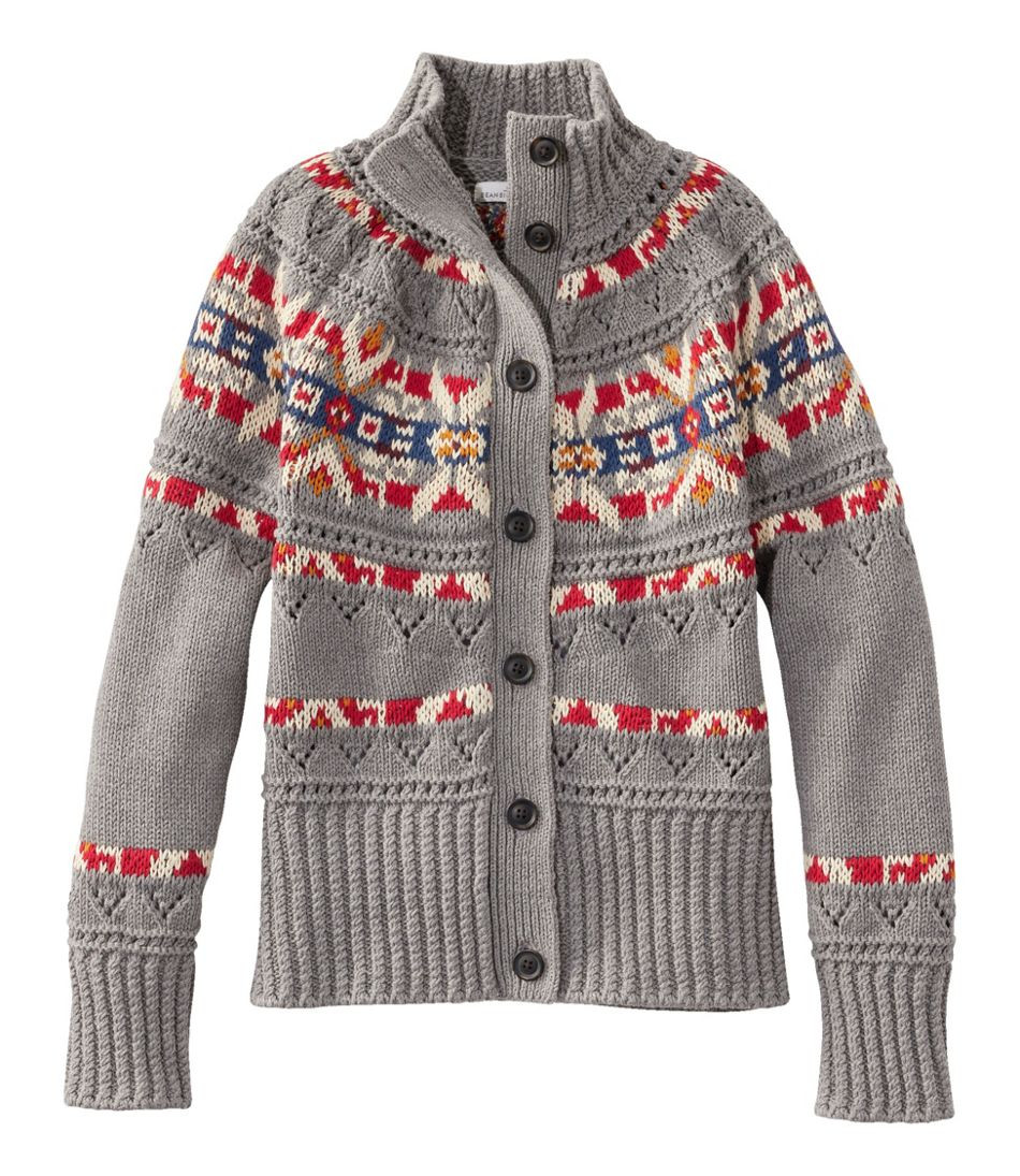 Women's Signature Cotton Fisherman Sweater, Short Cardigan Fair Isle | Sweaters at L.L.Bean | L.L. Bean