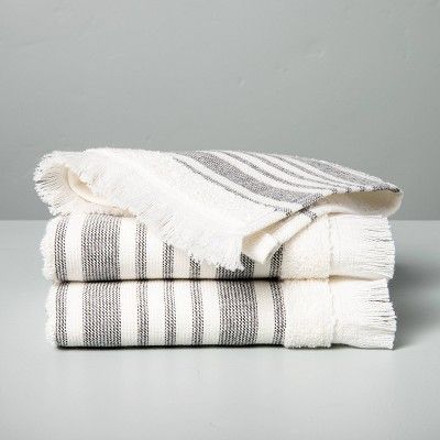 Multistripe Bath Towels Cream/Railroad Gray - Hearth & Hand™ with Magnolia | Target