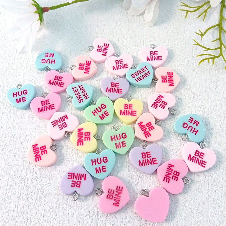 10pcs/Pack Creative Resin Candy Color Carved & Painted Heart Shaped Letter Bemine Hugme Diy Jewel... | SHEIN