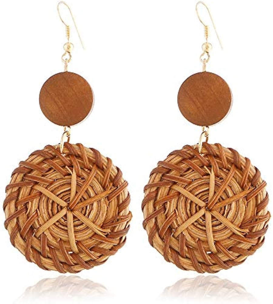Rattan Earrings for women Summer Rattan Hoop Wicker Straw Earrings Handmade Beach Jewelry Woven R... | Amazon (US)