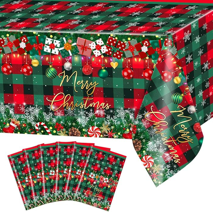 Avezano 6 Pcs Christmas Tablecloths Disposable Plaid Christmas Tablecloth Plastic for Xmas Winter... | Amazon (US)