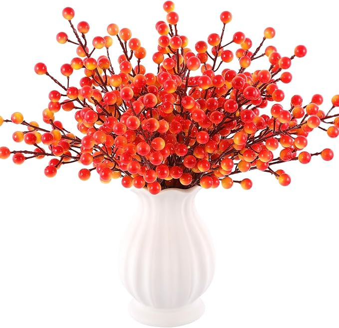 40 Pcs Artificial Berry Stems Branches, Fall Halloween Faux Holly Berries Branches Ornaments for ... | Amazon (US)