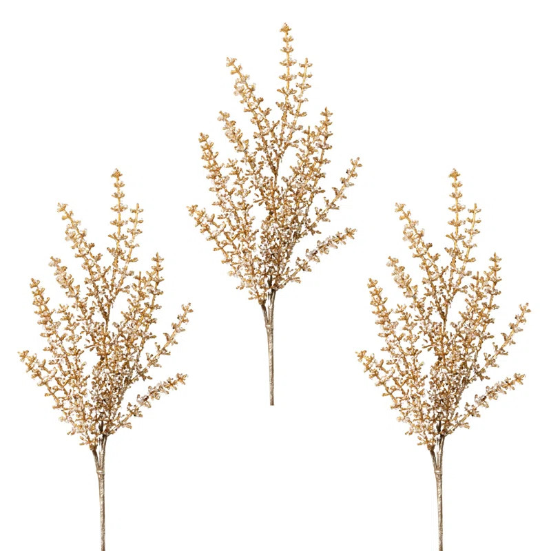 27" Artificial Christmas Gold Beaded Spray Set of 3 | Wayfair North America