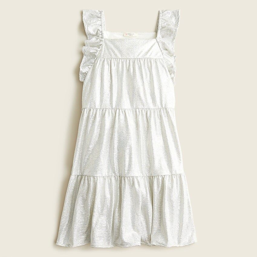 Girls' ruffle-shoulder tiered dress in shimmer | J.Crew US