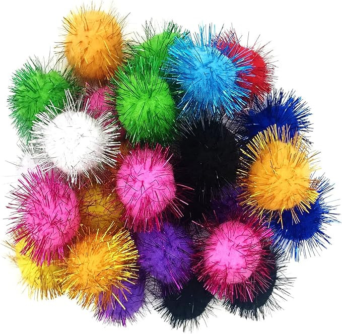 MYYZMY 60 Pcs Cat Ball Toys, 1.8 Inch Sparkle Tinsel Glitter Pom Pom Ball Cat's Favorite Toys, Ra... | Amazon (US)