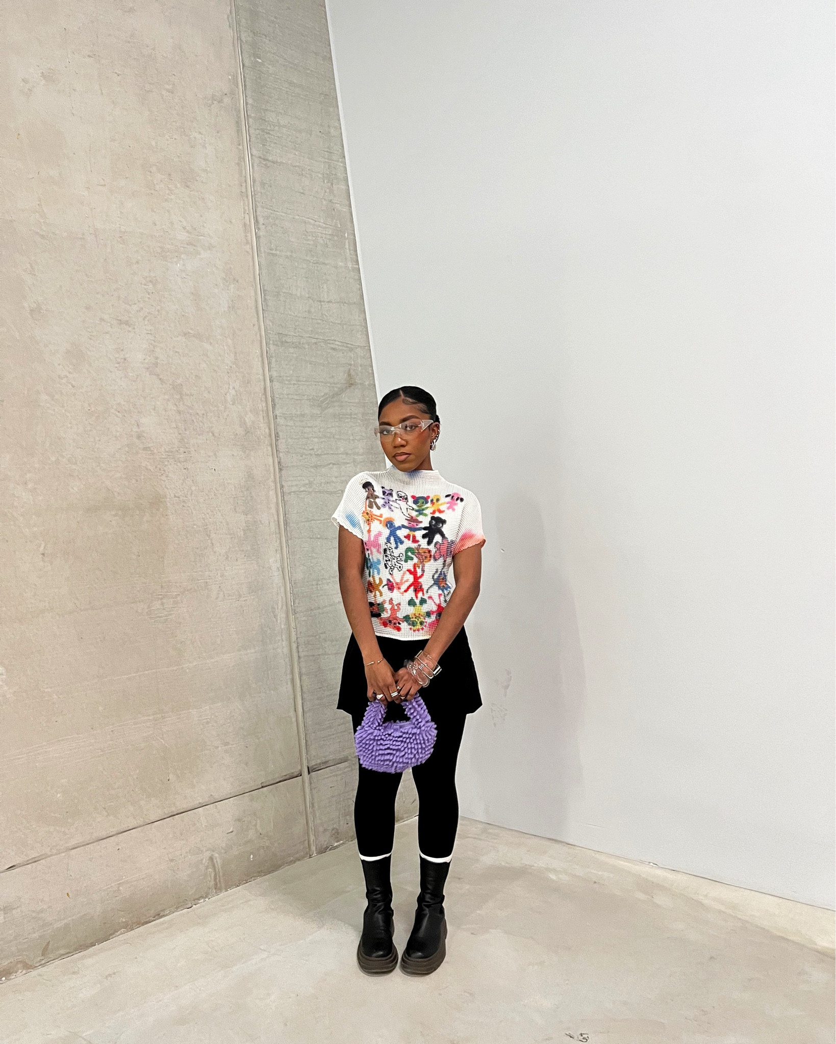 colorful top. colored top. white top with design. school girl skirt. mini skirt. mini black skirt. museum outfit. trendy fashion top. high top boots. black boots. leather boots. y2k sunglasses. outfit styling. it girl aesthetic. black girl fashion. purple bag. harajuku player top. harajuku top. korean y2k top

#LTKfindsunder50 #LTKstyletip #LTKeurope
