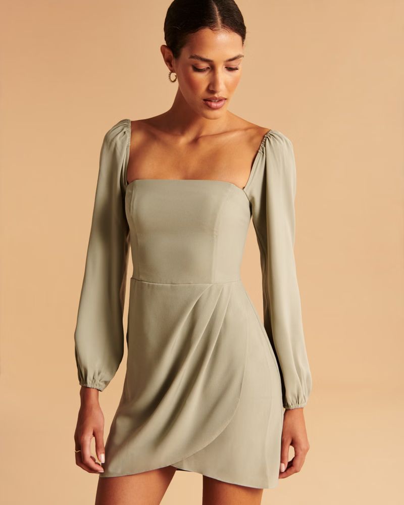 Long-Sleeve Draped Skirt Mini Dress | Abercrombie & Fitch (US)