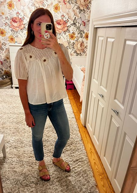 Anthro has so many great tops, I got this one for vacation in a medium! 

Mother denim is also included in the sale - it is a splurge but they are sooo comfy and fit great. TTS

#LTKSpringSale