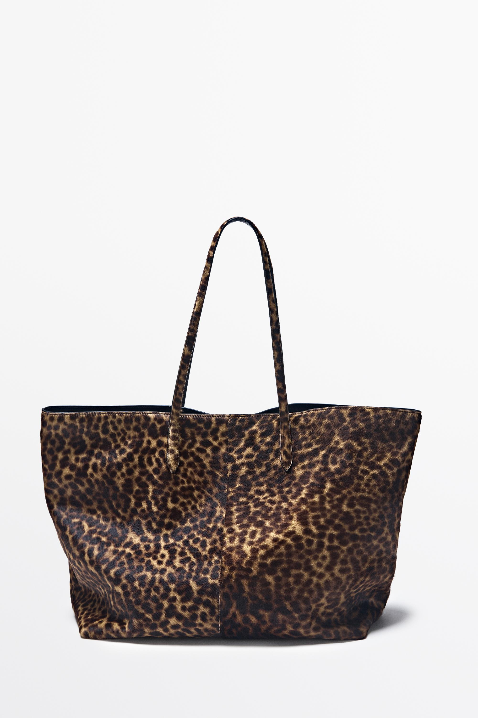 Large fur leather tote bag | Massimo Dutti UK