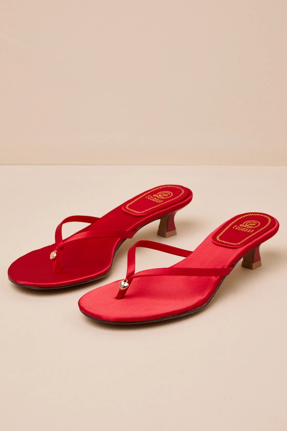 Brissa Red Satin Kitten Heel Thong Sandals | Lulus