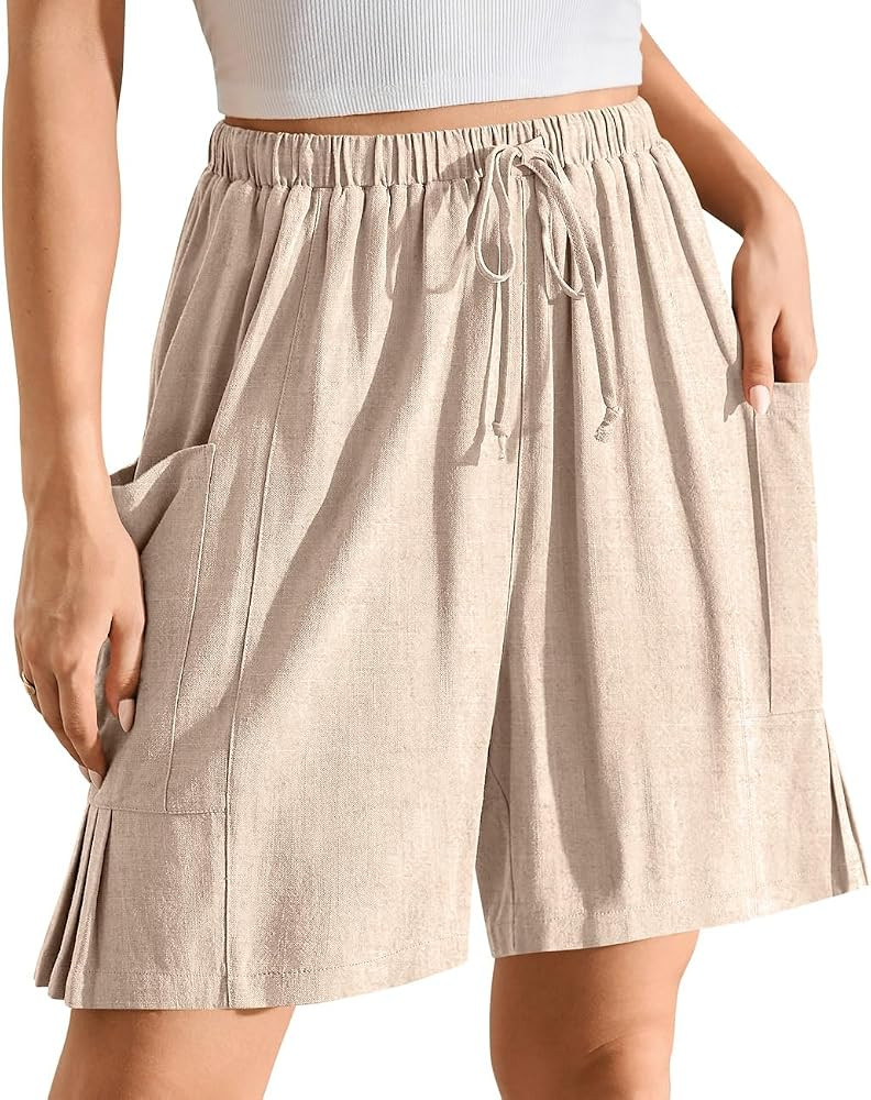 TARSE Women's Linen Bermuda Shorts Casual Wide Leg Drawstring High Waisted Summer Loose Beach Lon... | Amazon (US)