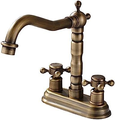 Rozin 4-inch Centre Hole Bathroom Sink Faucet 2 Knobs Basin Mixer Tap Antique Brass | Amazon (US)