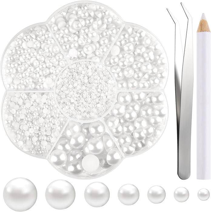 NACHLYNN 6480 Pcs Flat Back Pearls 7 Sizes Half Pearl Bead White Flat Pearls for Nails Graduation... | Amazon (US)