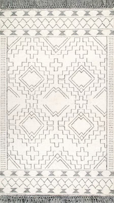 Ivory Aztec Diamond Chevron Tassel 7' 6" x 9' 6" Area Rug | Rugs USA