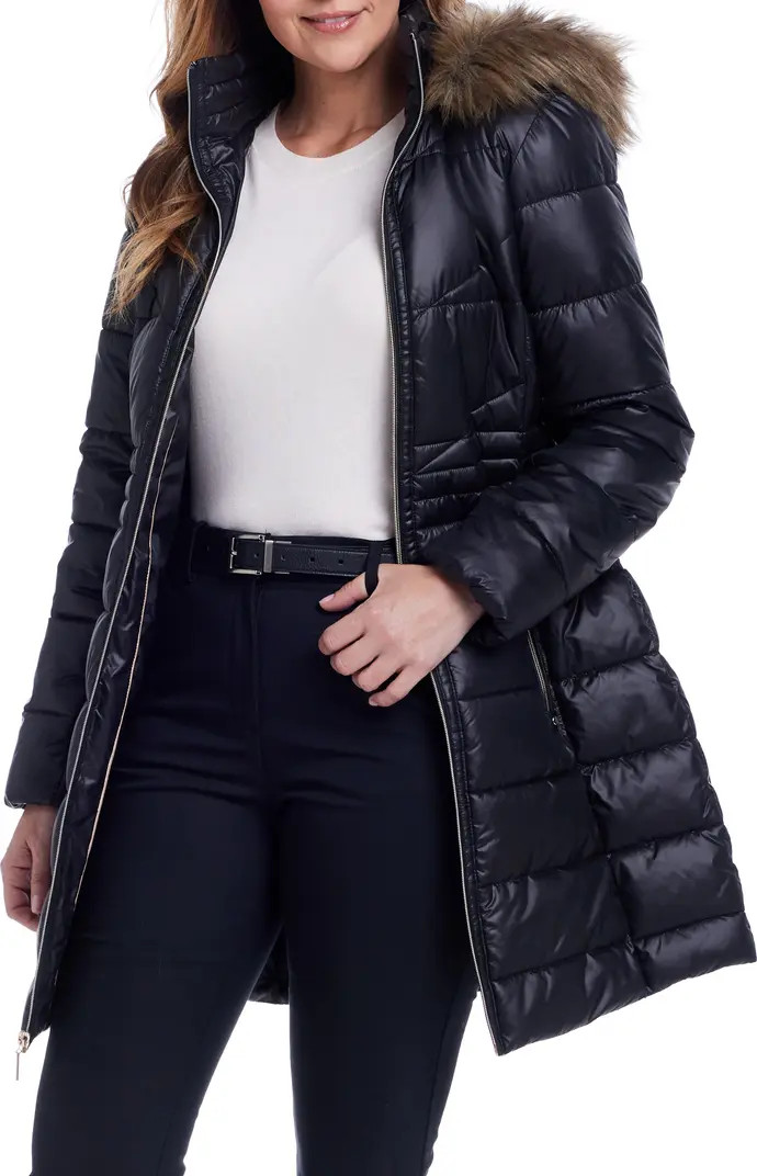 Water Resistant Puffer Coat with Faux Fur Trim Removable Hood | Nordstrom