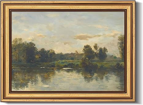 Gold Framed Vintage Wall Art Spring River Pond Landscape Painting Picture Wall Decor Rustic Natur... | Amazon (US)