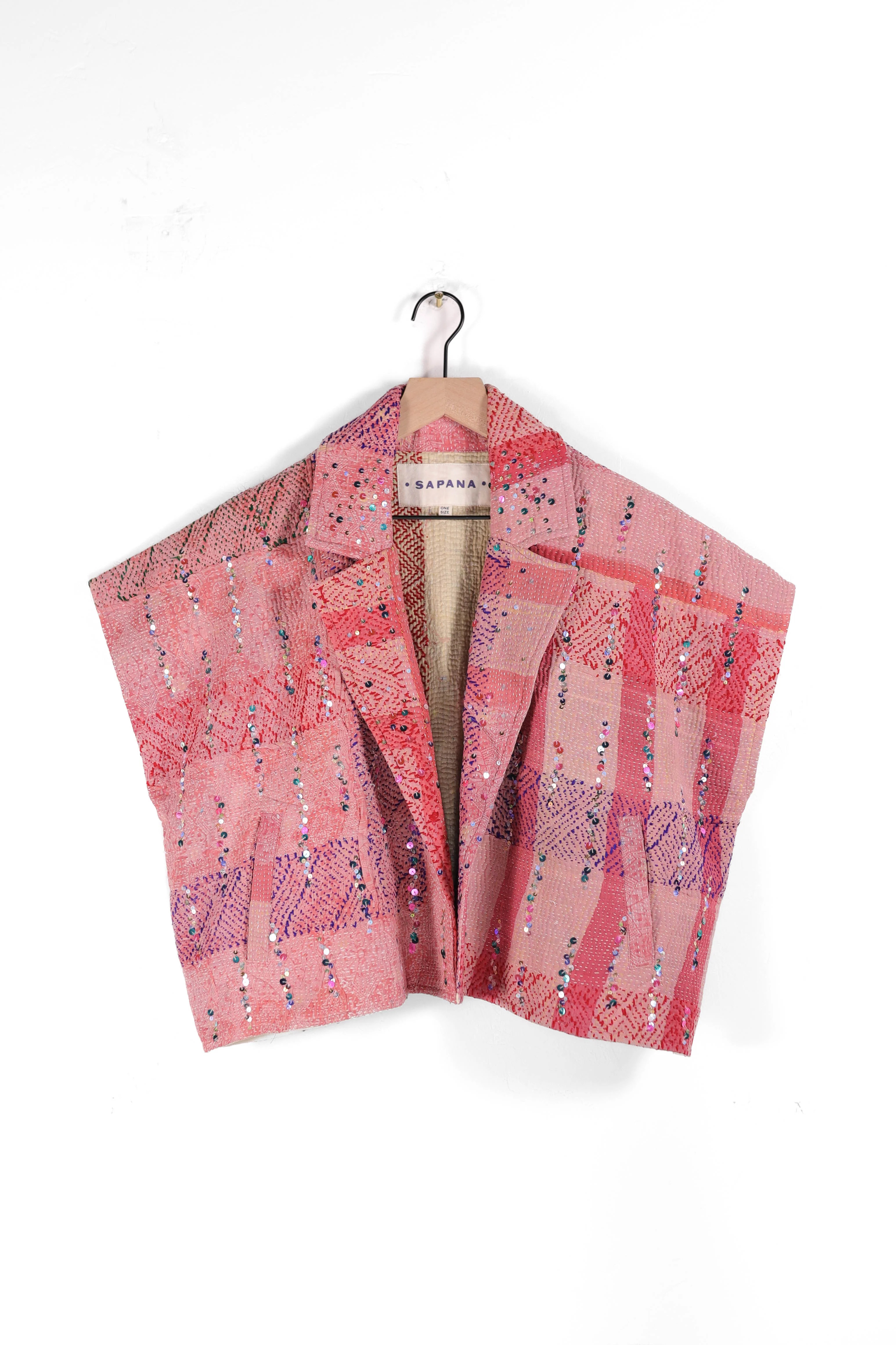 Tara Crop Coat – Vintage Kantha Jacket with Hand-Applied Sequin Detail | Sapana | Sapana