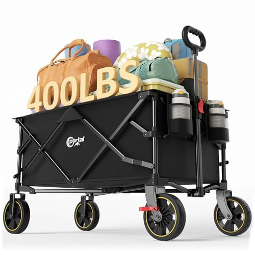 POTAL Foldable Wagons Carts with Wheels, 5 ft³ Collapsible Grocery Cart on Weels with Brakes, Folding Utility Pull Wagon Cart Heavy Duty for Camping Outdoor, Gardening, Sports | Amazon (US)