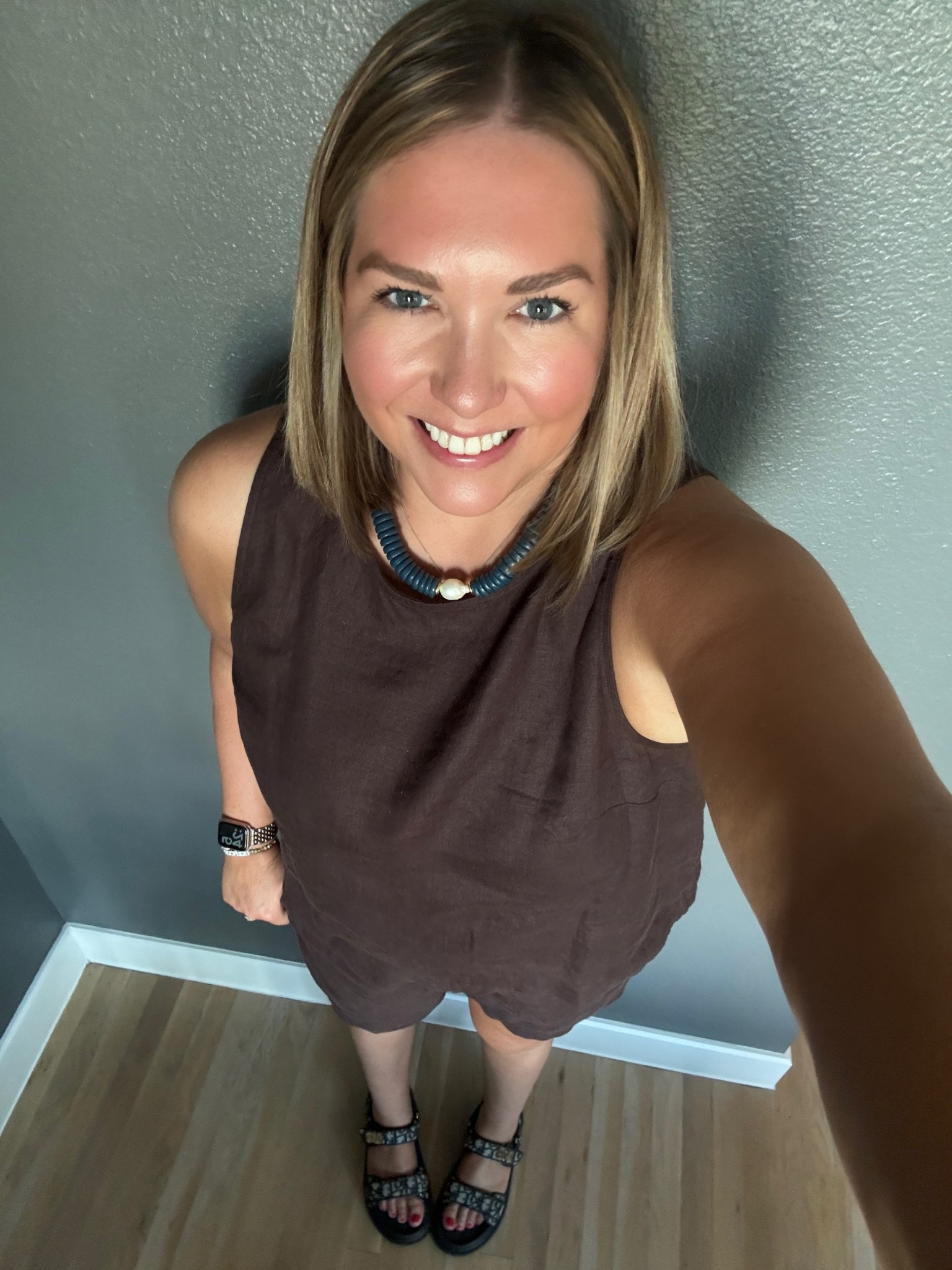 This linen set is an older one from Jcrew but the color is so in this fall. Our weather is slowly starting to cool but still definitely warm. I get my fall feel by wearing deeper colors. I paired it with my favorite fun sandal and a pretty necklace  

#LTKStyleTip #LTKMidsize #LTKFindsUnder100