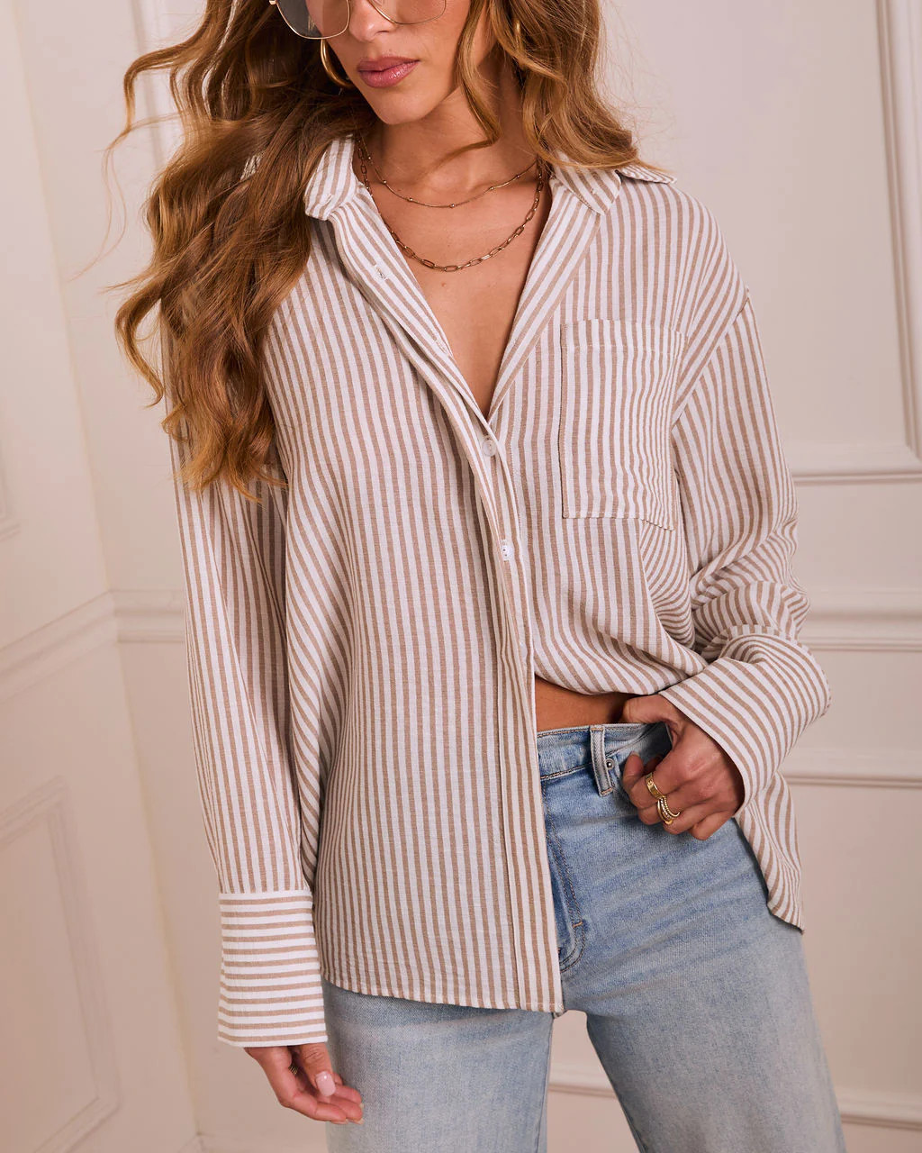 Slow Reveal Striped Button Down Top | VICI