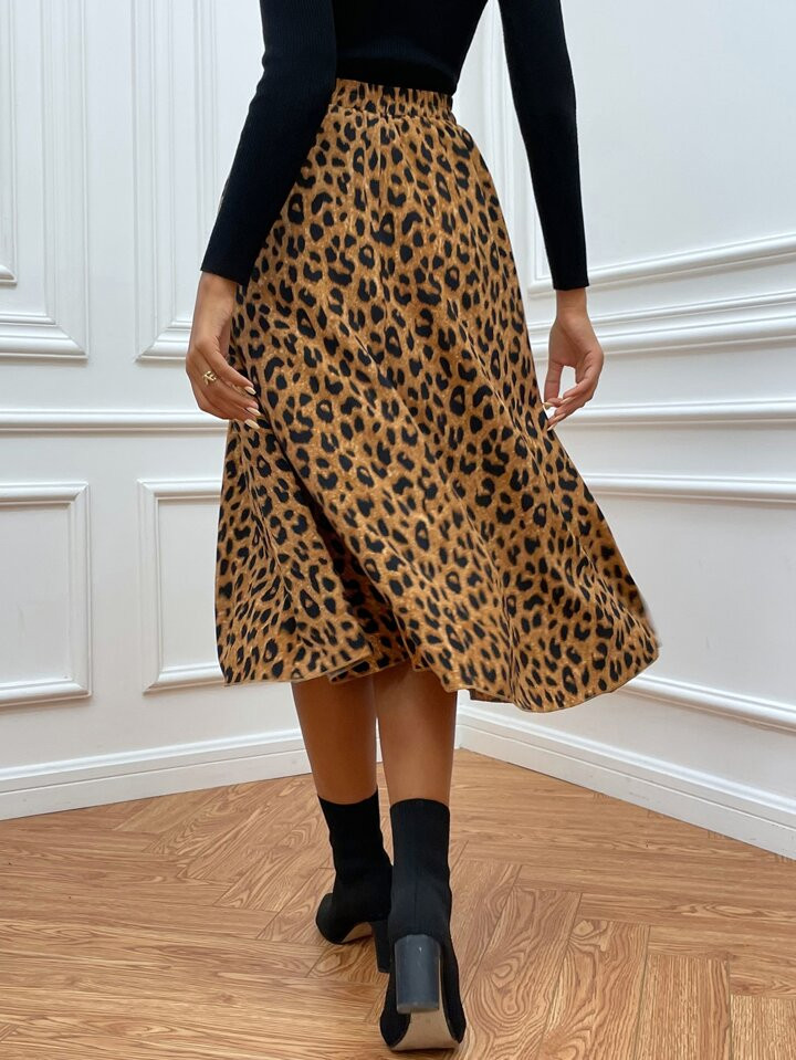 SHEIN LUNE High Waist Leopard Skirt Without Belt | SHEIN