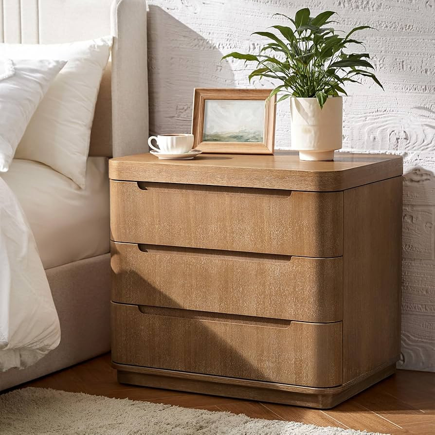 HULALA HOME Large Nightstand with Charging Station, Fully-Assembled, Hidden Storage 3 Wooden Draw... | Amazon (US)