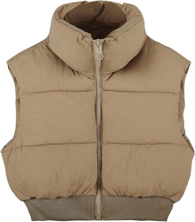 Flygo Women's Cropped Puffer Vest Zip Up Stand Collar Sleeveless Padded Bubble Vest | Amazon (US)