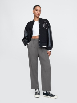 365 High Rise Brushed Twill Pleated Taper Trousers | Gap (CA)