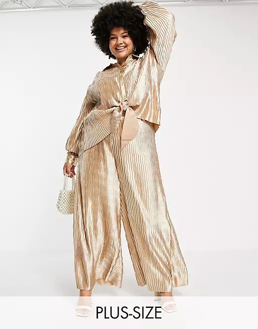 In The Style Plus x Elle Darby wide leg pant in taupe - part of a set | ASOS (Global)