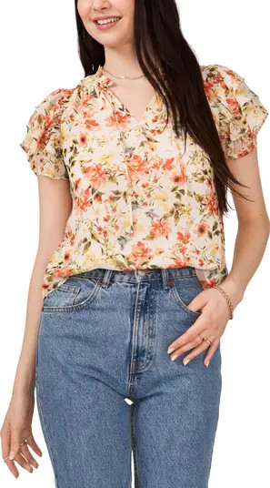 Floral Print Flutter Sleeve Top | Nordstrom