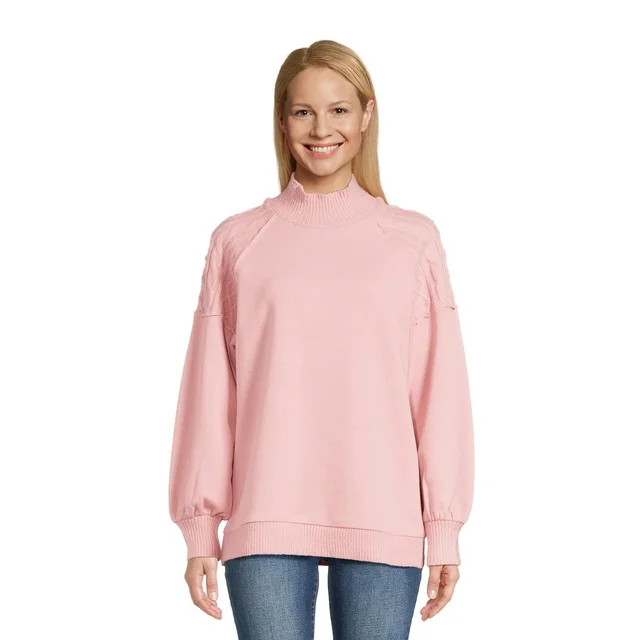 Time and Tru Women's Mixed Media Mock Neck Top - Walmart.com | Walmart (US)