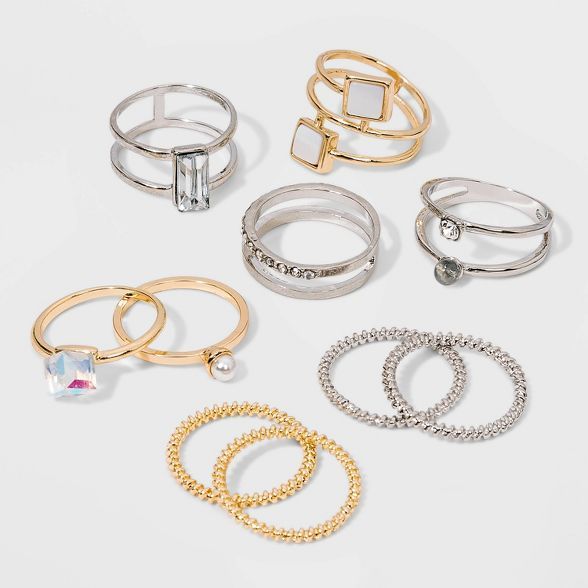 Shiny Gold and Rhodium Acrylic Stone Multi Ring Pack - Wild Fable™ | Target