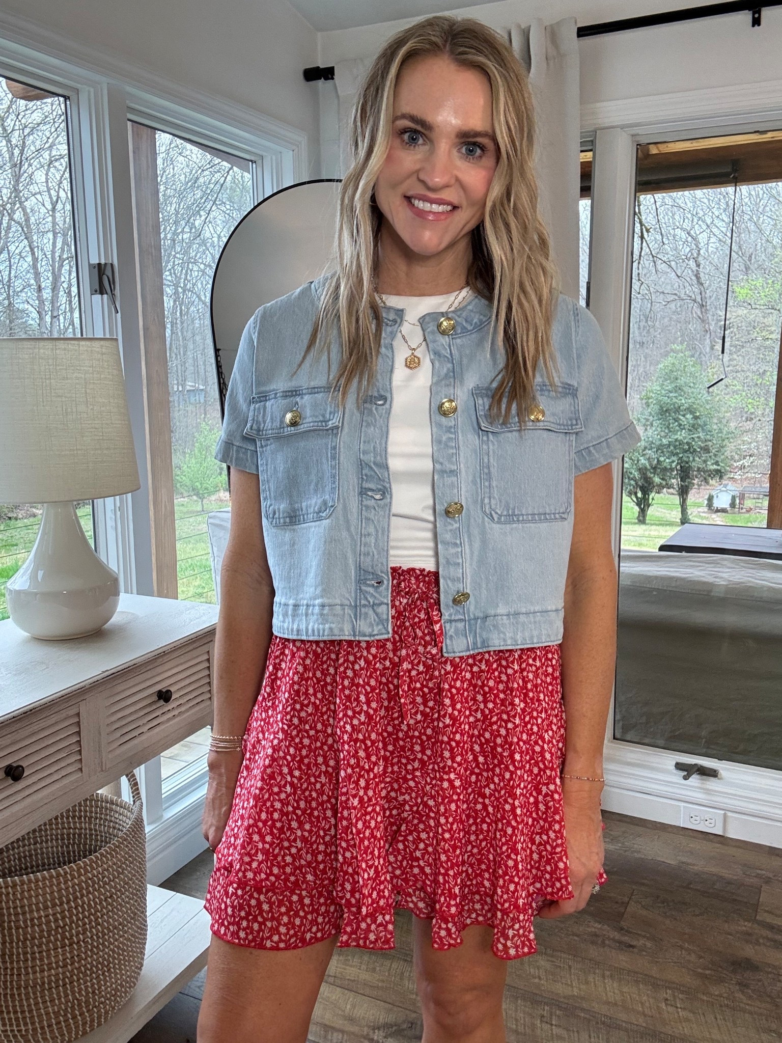 Walmart Jean jacket (top). Wearing this on repeat! 
5’7”/140 Size small in jean jacket 
Small in Amazon skort and sized up to a large in the white tank. 

#LTKootd #LTKOver40 #LTKWorkwear