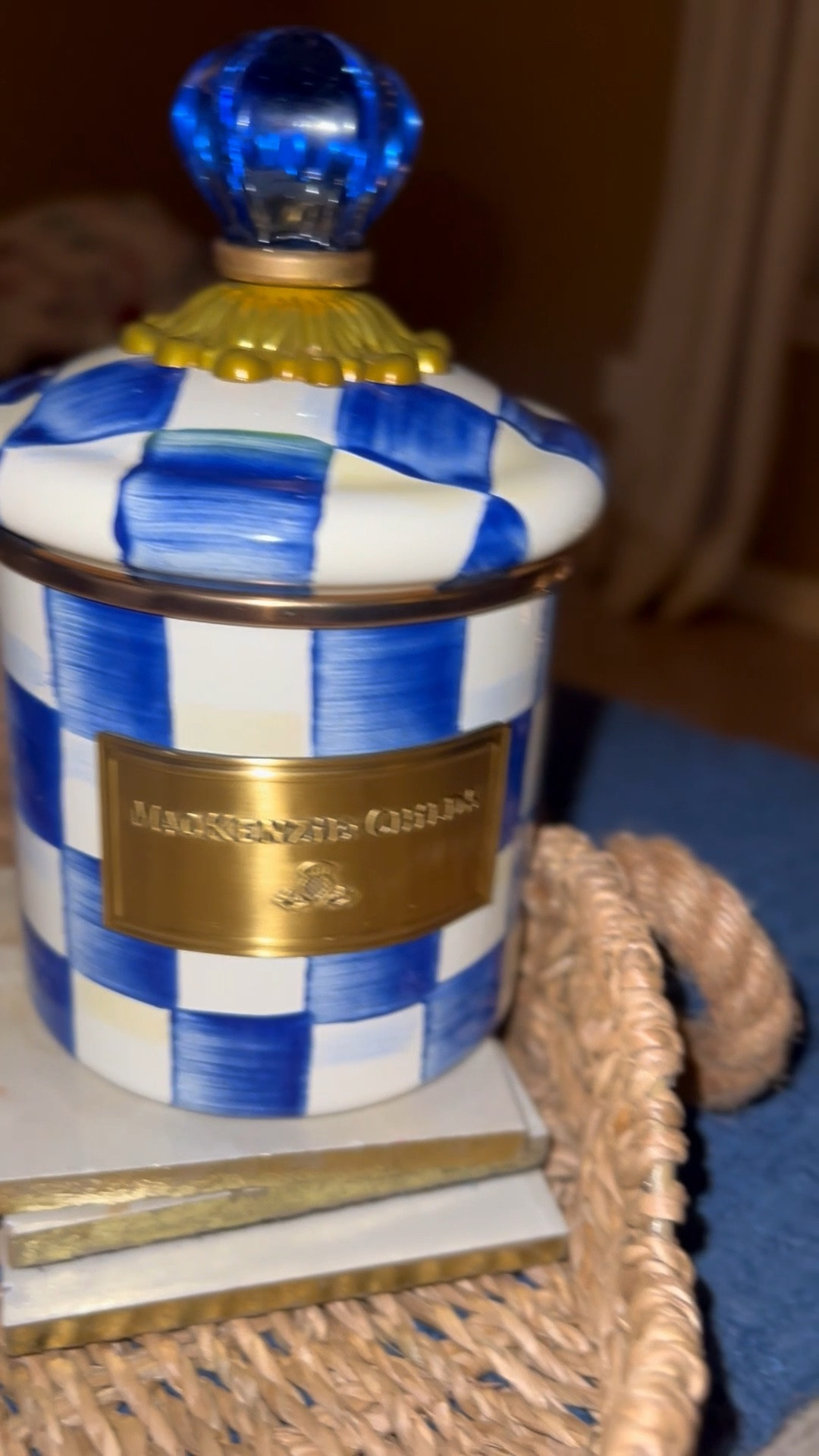 Mackenzie - Childs Royal Check small canister
Ribbon
Blue and white
Christmas treee

#LTKFindsUnder100 #LTKHoliday #LTKHome