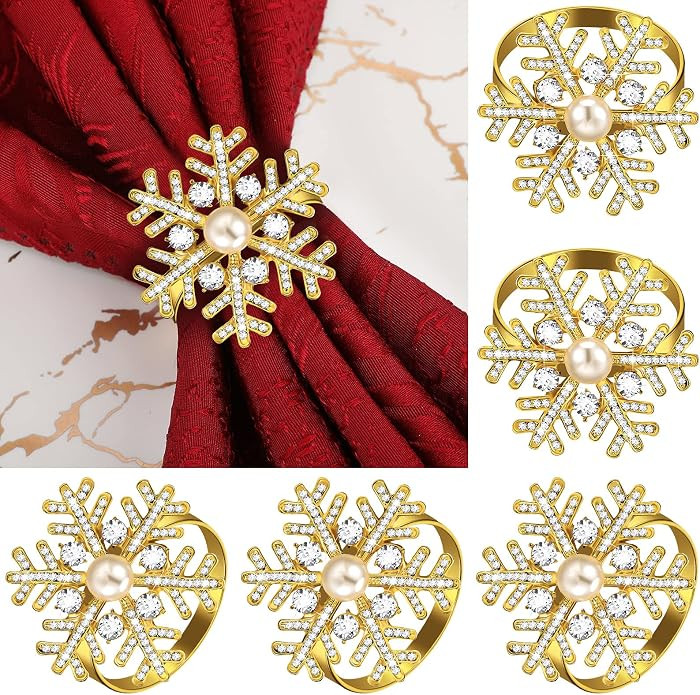 Patelai Christmas Napkin Rings Snowflake Napkin Holder Ring Xmas Snowflake Napkin Holder Metal Al... | Amazon (US)