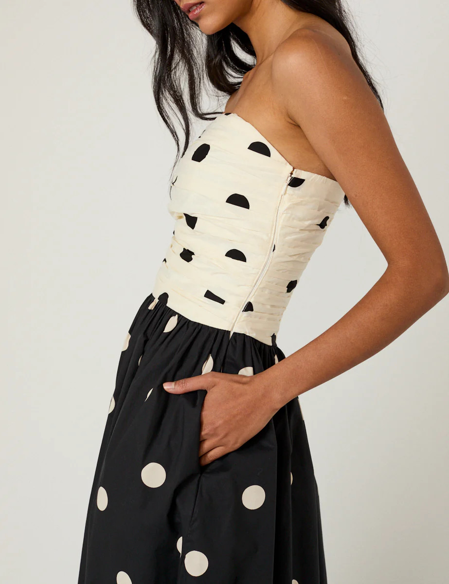 Monochrome Polka Dot Alice Midi Dress | Nobody's Child