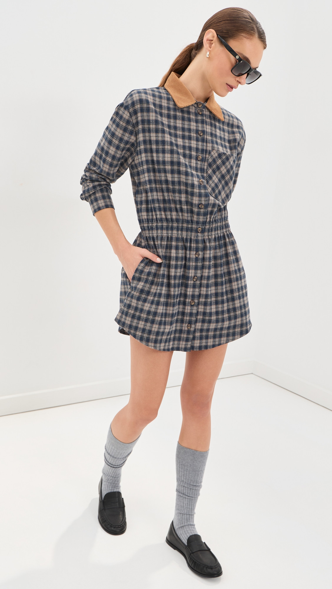 LE BOP Rocky Shirt Dress Heather Grey Plaid XS | Shopbop