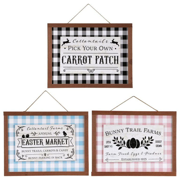 Easter Signs for Home Decor (Set of 3 Farmhouse Gingham Style Easter Wall Decor), Spring Decorati... | Walmart (US)