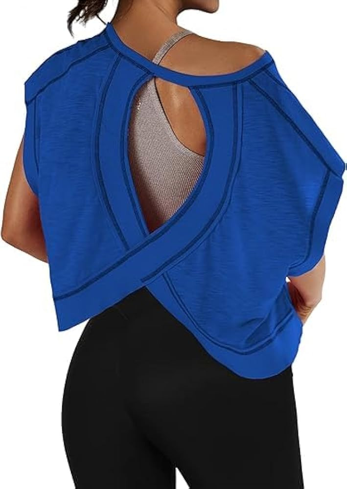 Cotton Open Back Workout Top for Women Casual Athletic Gym Yoga Workout Crop Shirts Running Activ... | Amazon (US)