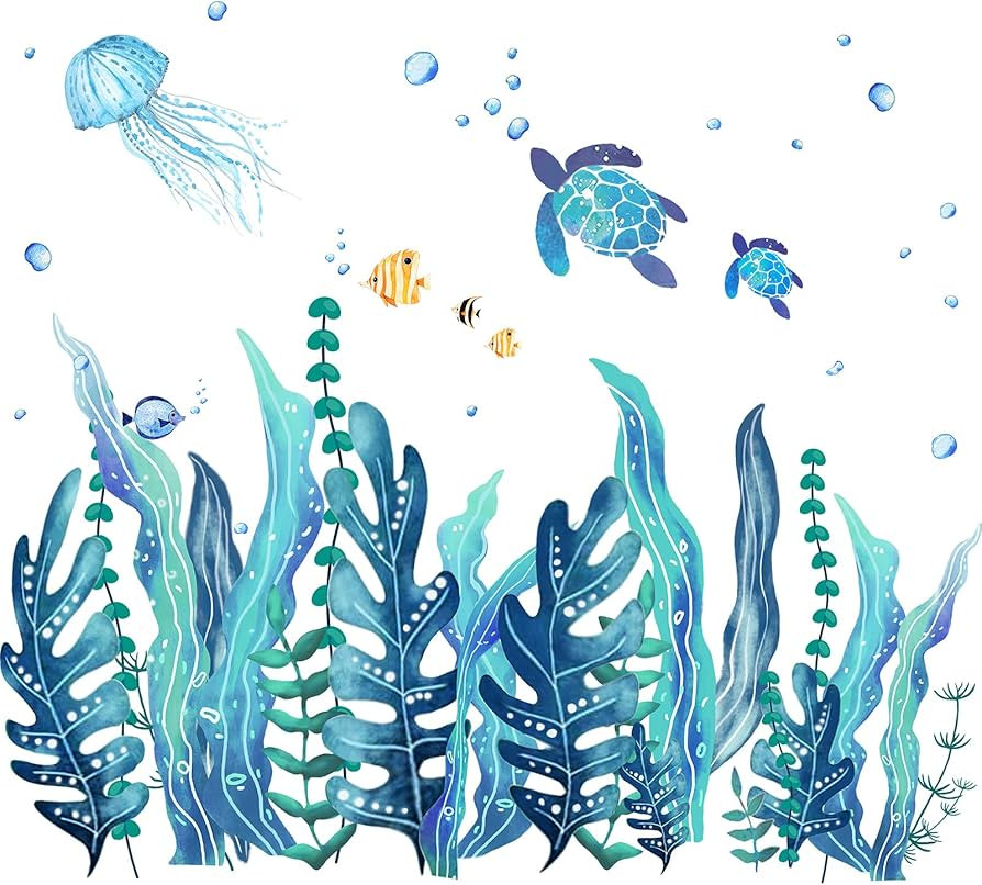 5 Sheets 3D Under The Sea Seaweed Wall Decals Sea Turtles Wall Stickers Ocean Grass Jellyfish Fis... | Amazon (US)