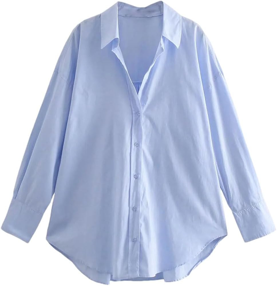 Women's Casual Button Up Shirt Loose All-Match Lapel Long Sleeved Single Breasted Shirt Top, Ligh... | Amazon (CA)