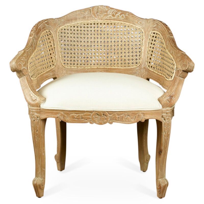 Wicker-Back Slipper Chair, Beige/Cream Linen | One Kings Lane