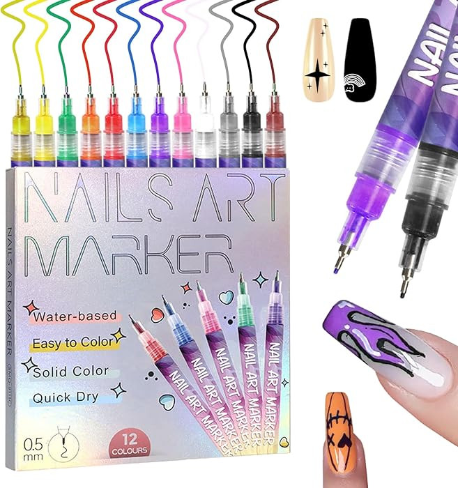 12 Color Nail Art Pens, 0.5 MM Nail Polish Pens Set Drawing Painting Point Liner Acrylic Painted ... | Amazon (US)