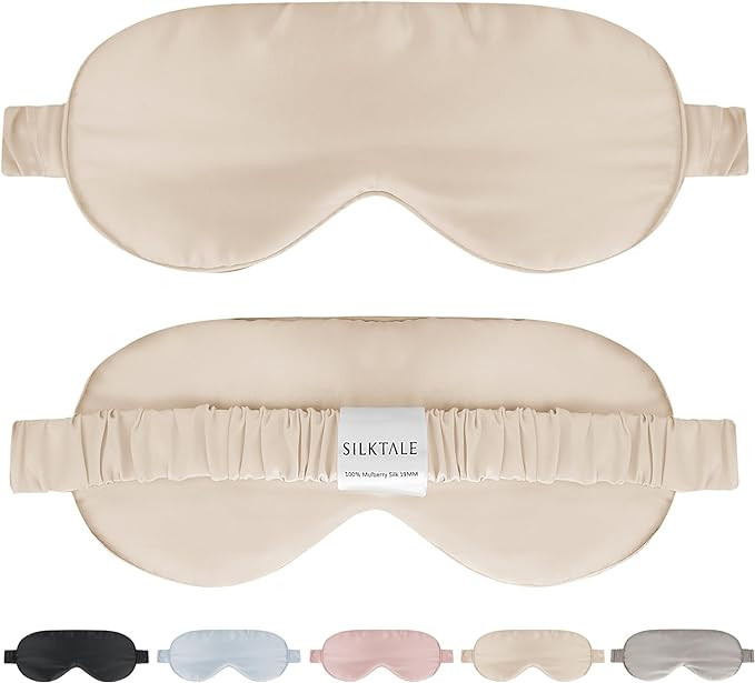 SILKTALE Soft Real Silk Light Blocking Cooling Sleep Eye Mask for Women/Men/Travel/Airplane,Beige | Amazon (US)