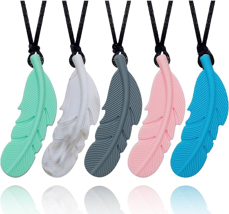 Sensory Chew Necklace for Kids, Boys and Girls, 5 Pack Silicone Feather Chewy Necklaces for Autis... | Amazon (US)